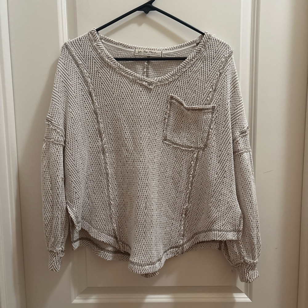 We The Free Free People Beige And White Sweater X small Boho Flowy Oversized